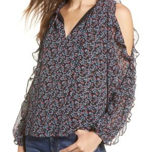 1. State cold shoulder ruffle blouse
